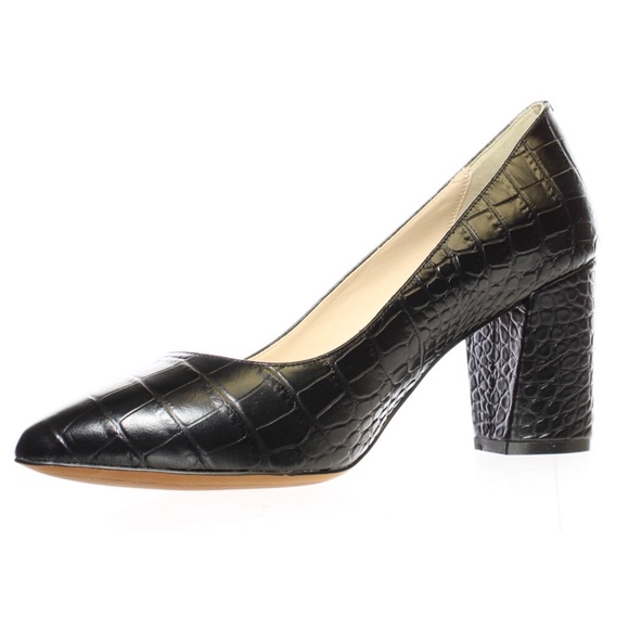 Cole Haan Karena Black Leather Pump Crocodile Print Leather Block Heel Shoes 10 - Picture 8 of 14